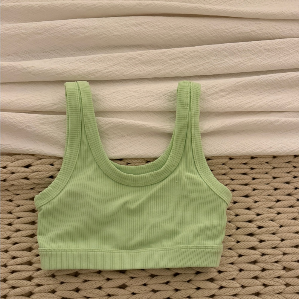 Alo Light Green Ribbed Crop Tank Top